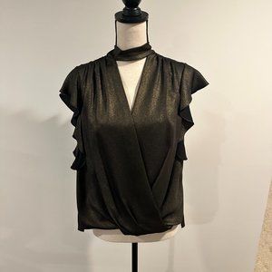 BCBGMAXAZRIA Women Gold/Black Sleeveless Blouse Size M